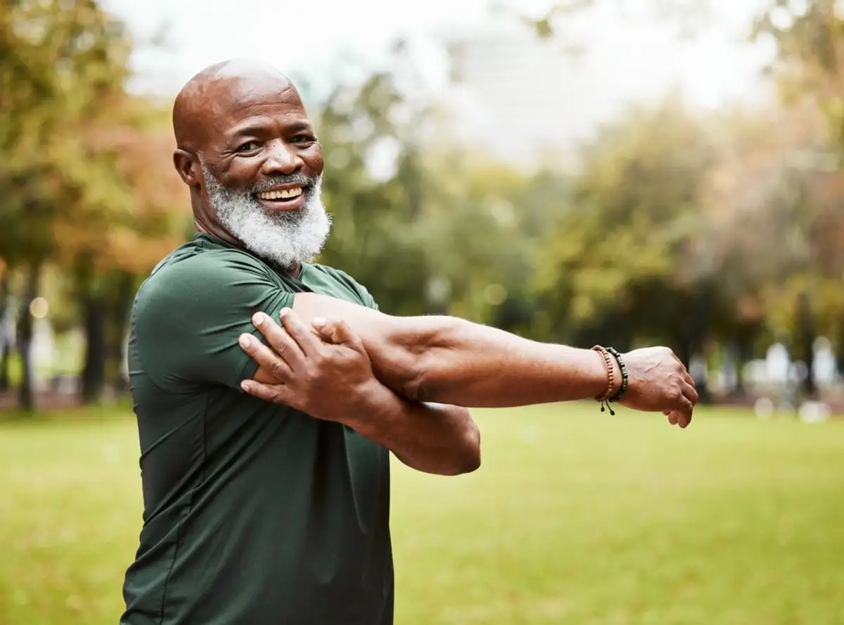 Man stretching his arms to relax