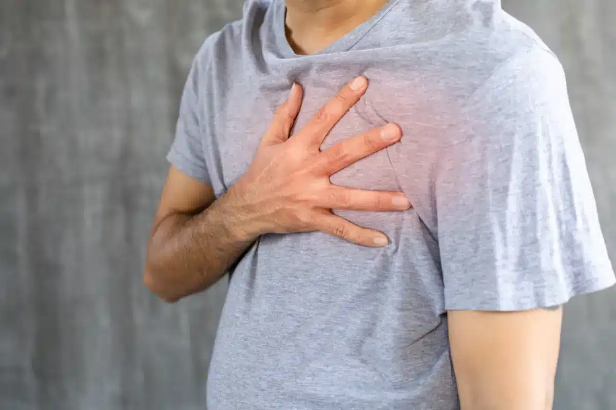 Young man with chest pain